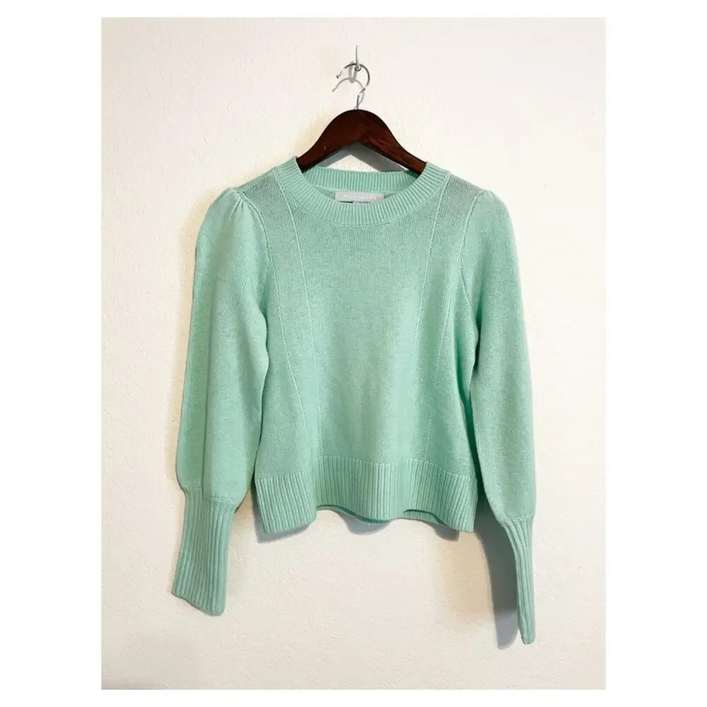 Hill House Sylvie Cropped Knit Merino Wool Sweater Puff Sleeve Mint Green XS